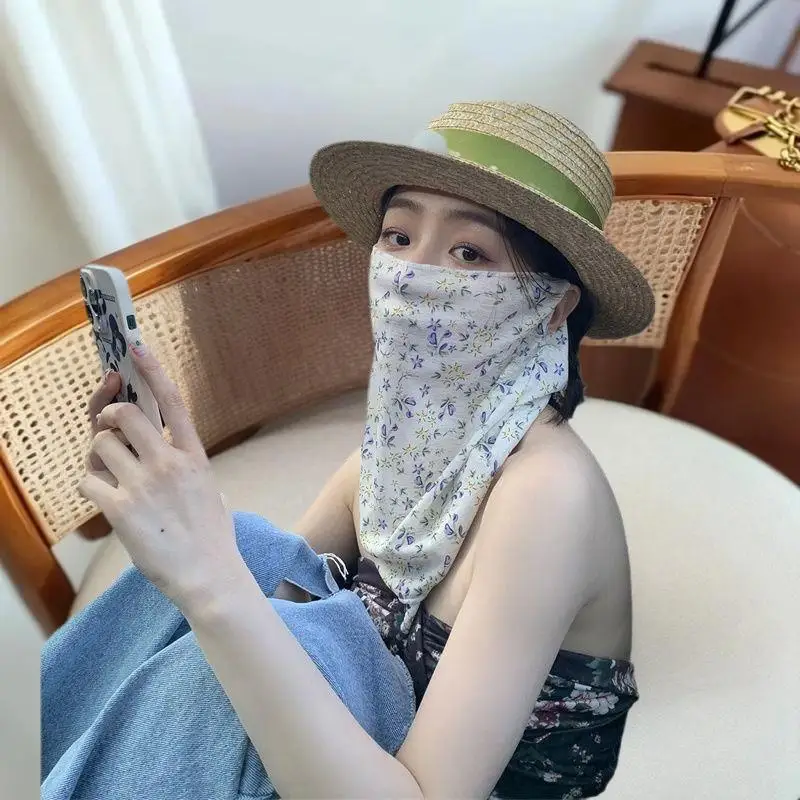 [E] Flowers Summer Sunscreen Mask Full Face Ultraviolet Female Thin Section Cover Face Veil Mask Neck Neck Protector