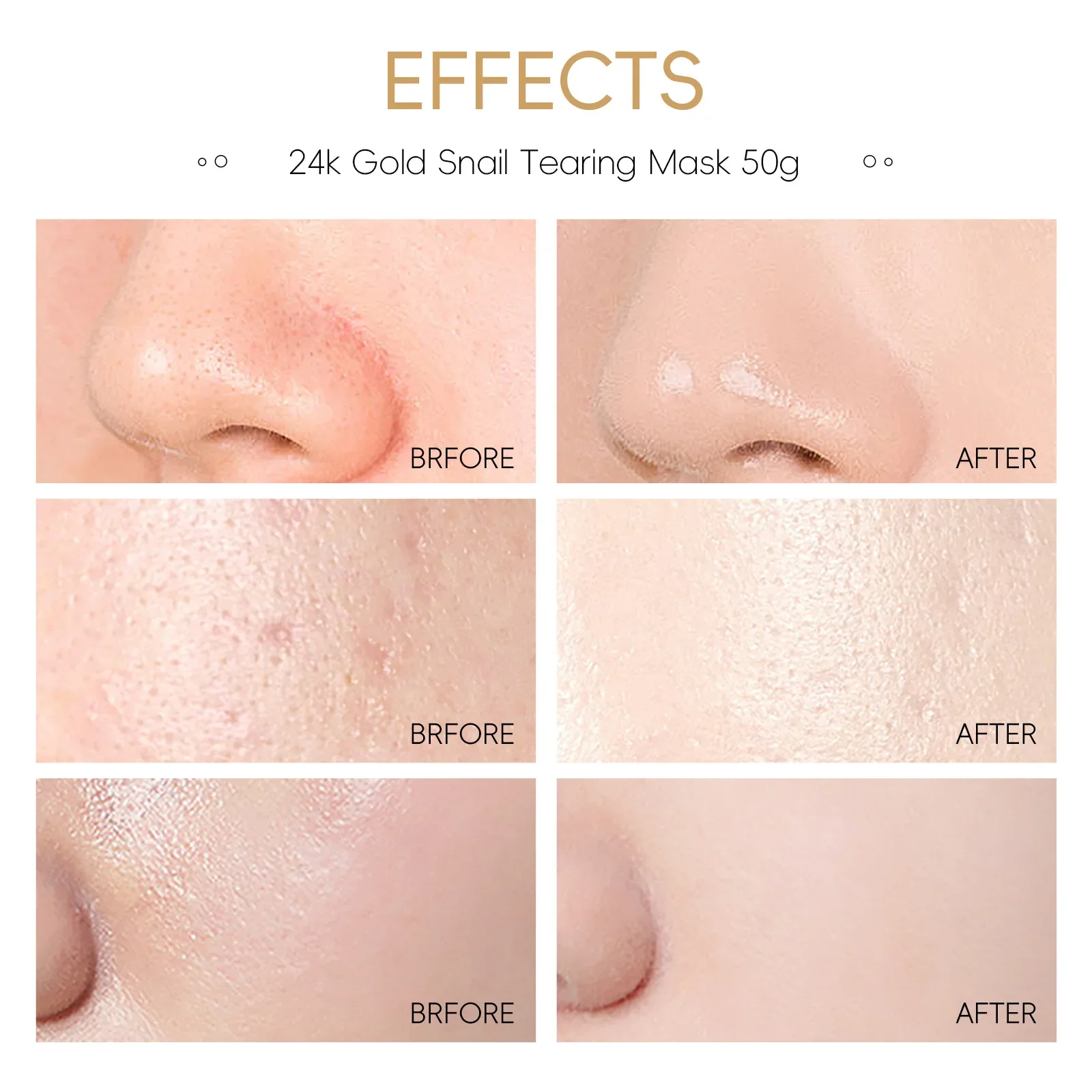 LAIKOU 24k الذهب الحلزون تمزيق خرطوم قناع 50 جرام التطهير العميق تشديد المسام السيطرة على النفط العناية بالوجه ماكياج تقشير قناع