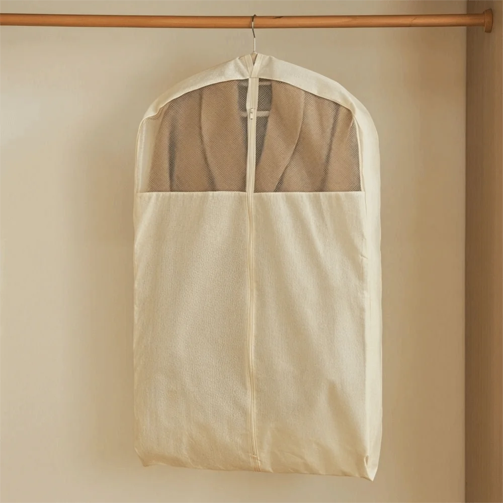 Cotton Linen Clothes Dust Cover Visible Breathable Garment Bag Cover Dust-proof Thickened Hanging Clothes Storage Bag Women