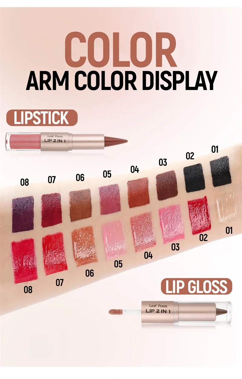 2-in-1 Konischer Gradient-Lipliner-Stift in Nude-Braun, Spiegelglas-Lipgloss, Matter Lippenkonturenstift, Wasserfester Lippenkonturenstift, Nicht klebendes Make-up – Detail 9