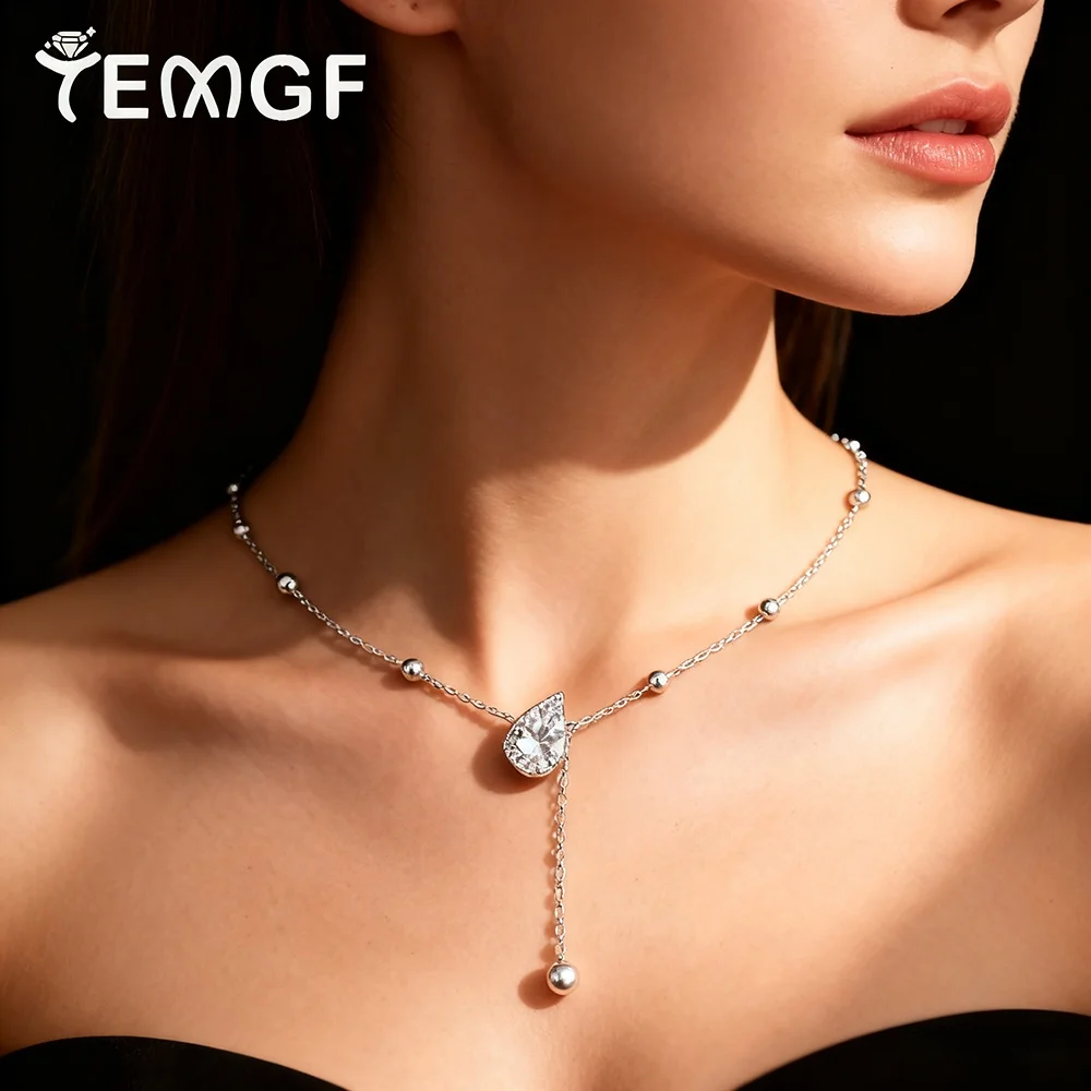 

Ожерелье TEMGF 7*10 мм с грушевидной огранкой из циркона/Муассанита для женщин S925, посеребренная цепочка с кисточками из 18-каратного золота, тонкие колье на шею, ювелирные изделия