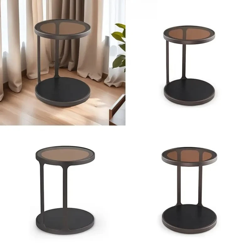 2026 New Modern Italian Round Solid Wood Glass Sofa Side Table Small Space Coffee Table for Home Living Room Decor