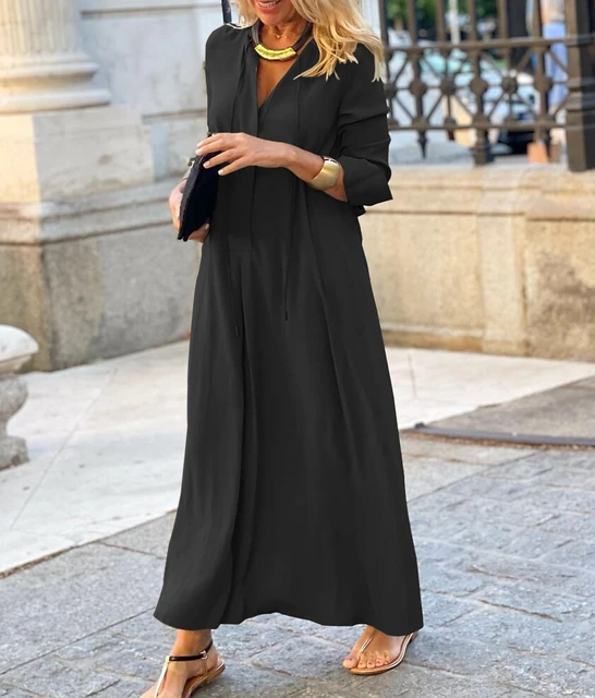 2023 Spring Cotton Women s Long Dress Black Long Sleeve Casual Shirt Dresses Female Elegant Summer New Loose Beach Clothes Lady Dresses AliExpress