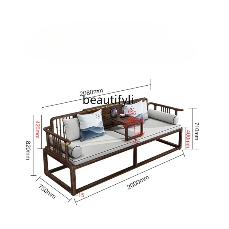 

A48 New Chinese Style Solid Wood Arhat Bed Ugyen Wood Living Room Furniture Zen Sofa Walnut Color