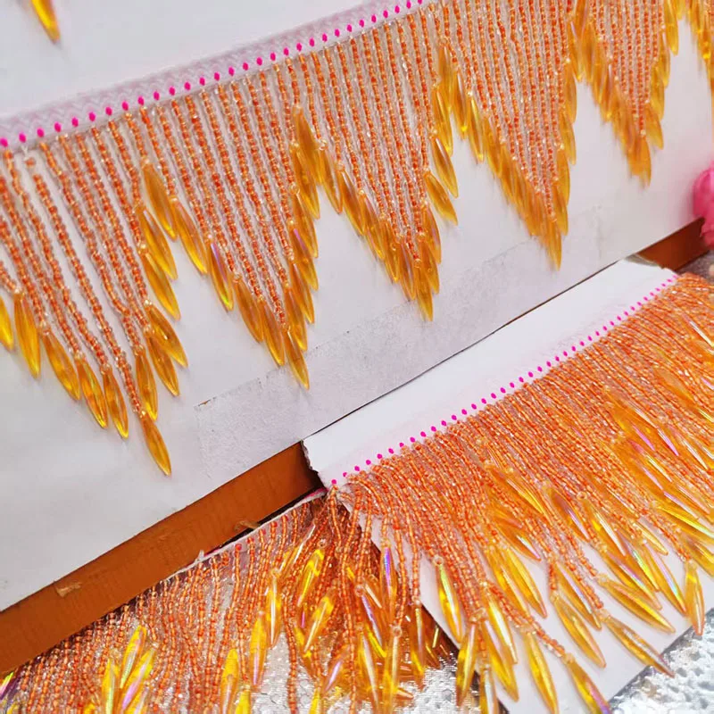1/3/5yard Orange Glass Bead Fringe Trim 10cm Translucent Beaded Pendant Tassel Lace for Dress Curtain Wedding Sewing