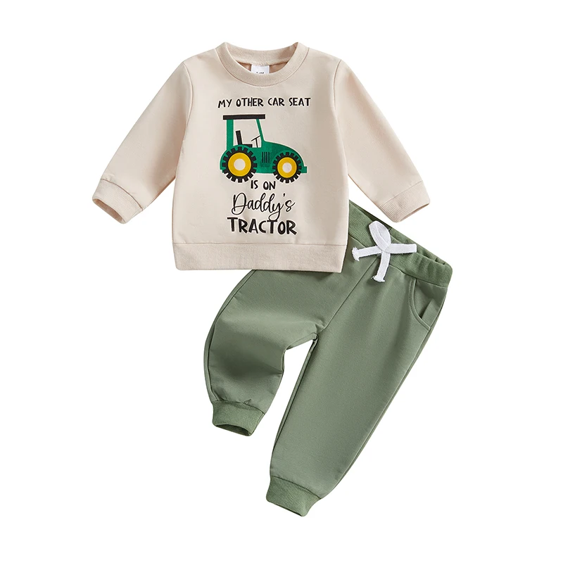 

Kids Boys 2-piece Outfit Long Sleeve Letters Tractor Print Sweatshirt with Elastic Waist Sweatpants Fall Outfit