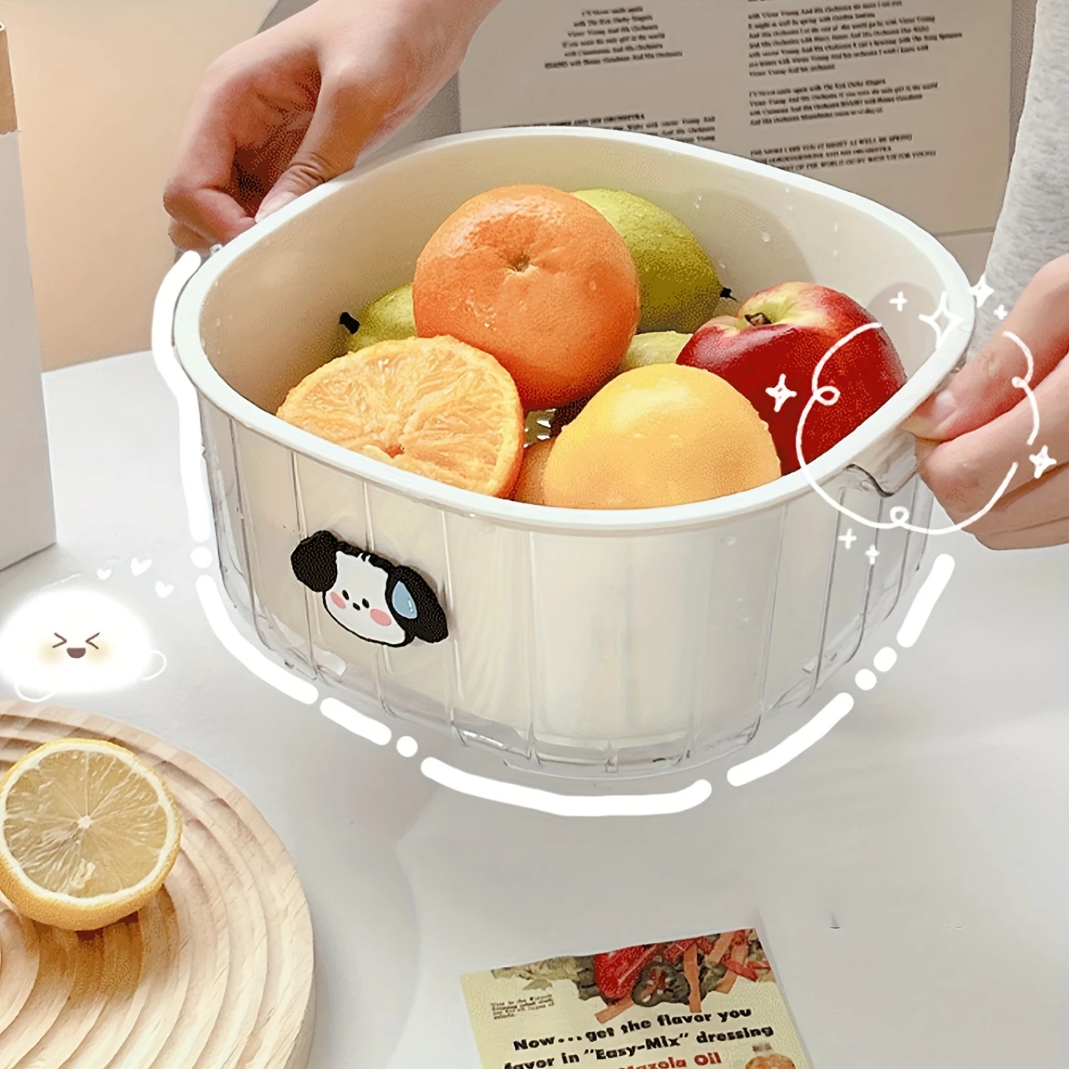 Kitchen Colander Fruit Vegetable Washing Bowl & Strainer Set Plastic with Detachable Draining Basket - Dual Layer  Basin for  Us