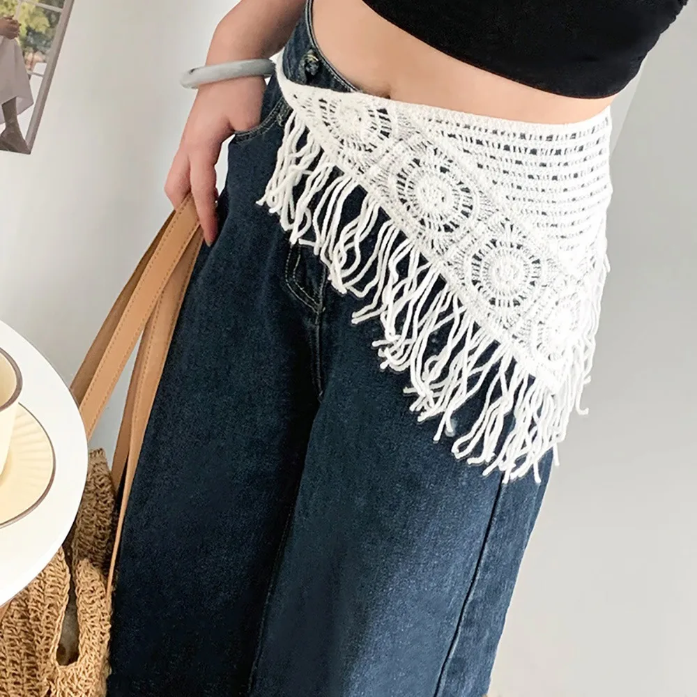 

Bohemian Knitted Back Flap Hollowing Out Ethnic Style Knitted Butt Flap Multifunctional Hand-knitted Triangular Scarf Tie Straps