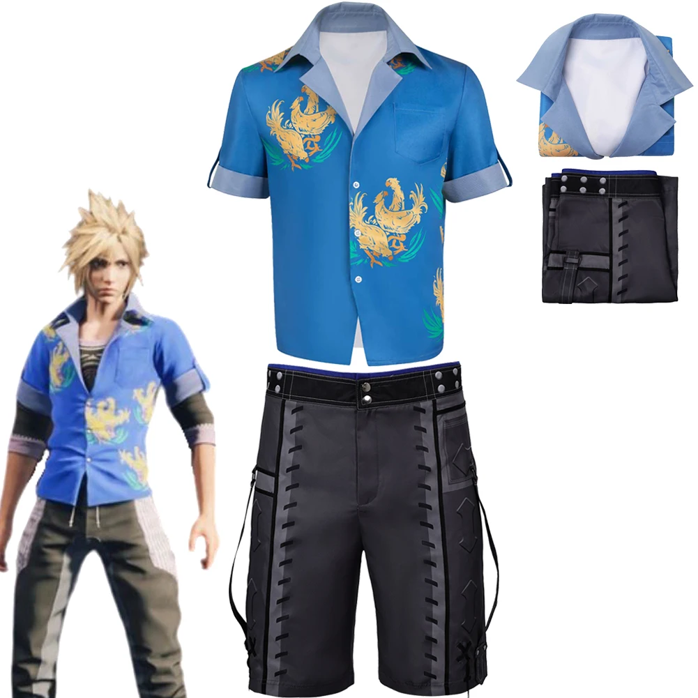 Cloud Cosplay Anime Game Final Cos Fantasy VII Costume Ocean Land Bird Beach Shirt Halloween Carnival Suit For Men Male Adult