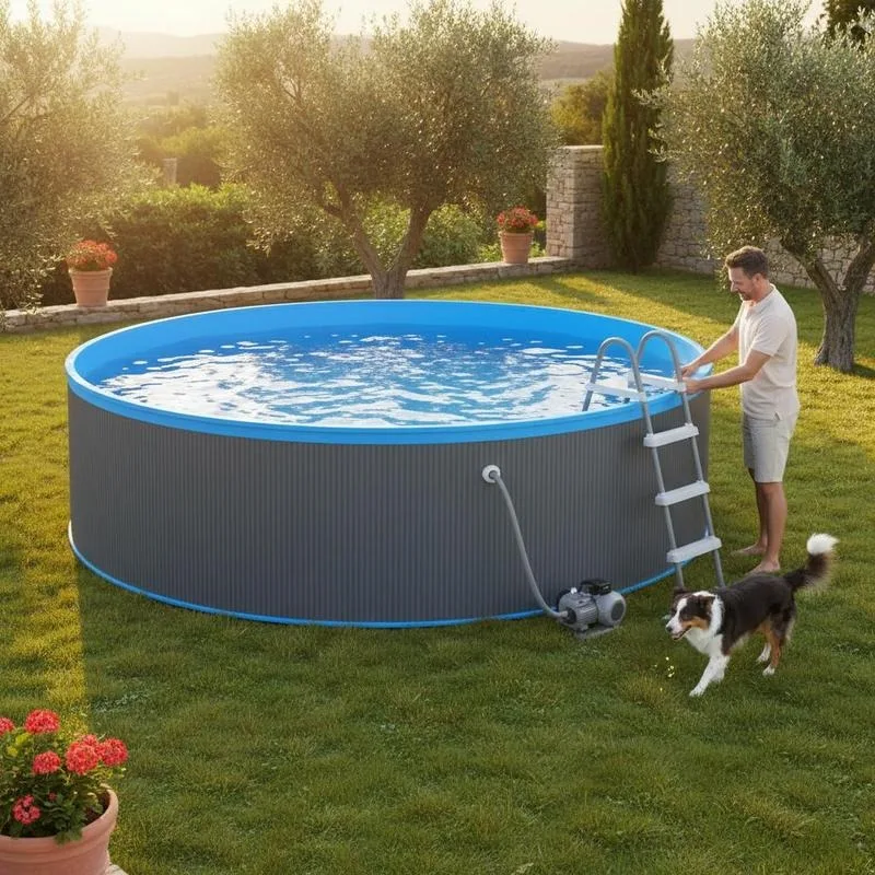 Aufstellpool mit hängendem Skimmer und integrierter Pumpe für Familien – Stahlrahmen mit PVC-Kunststoffauskleidung – einfache Montage und Wartung
