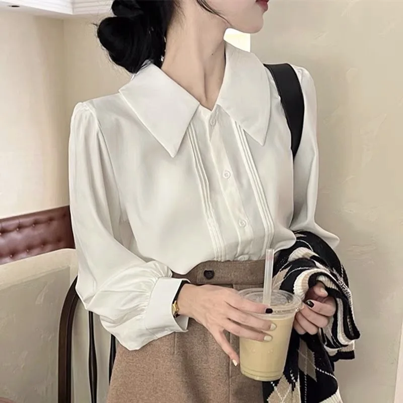 Korean Style Women Shirt Long Sleeve White Top Female Autumn Peter Pan Collar Fashion Woman Blouse 2024 Button Casual Clothes