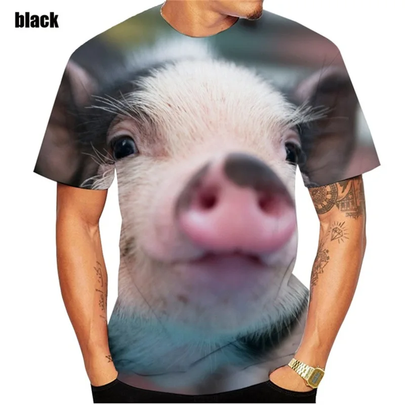 Popular Summer Men's T-shirt Oversized Short-sleeved Summer New T-shirt Fashion Group Novelty Animal Pig Print 3D Men's T-shirt