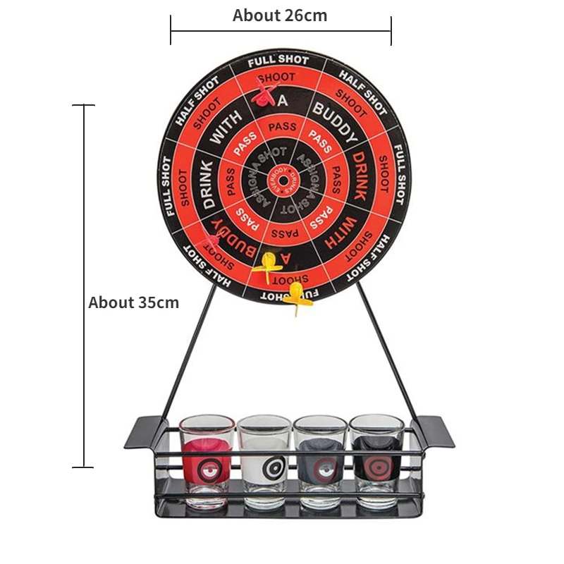 Includes Magnetic Mini Drinking Game Dart Shooting Party Roulette with 4 Cups and 1 Target Rack 4 Darts Betting Bar Game Wineset