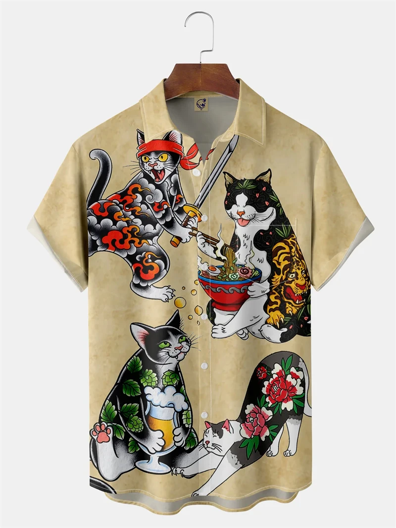 Camisa 3D de Manga Curta com Estampa de Onda Ukiyoe Estilo Japonês para Homens e Mulheres, Blusa Unissex Havaiana da Moda Verão 2026