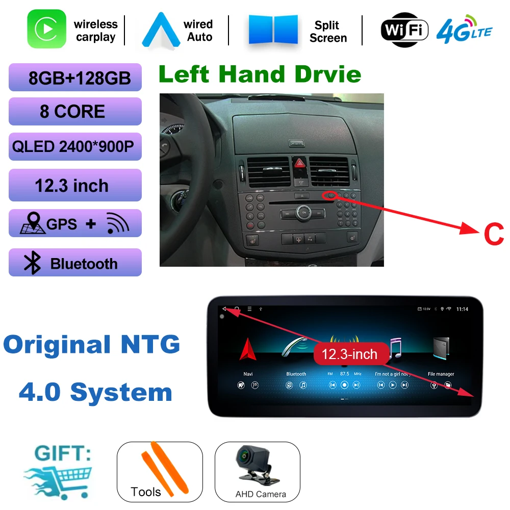 Draadloze CarPlay voor Mercedes Benz C Klasse W204 2007-2014 Auto Multimedia Speler Android Spiegel Link AirPlay Functie Navi GPS