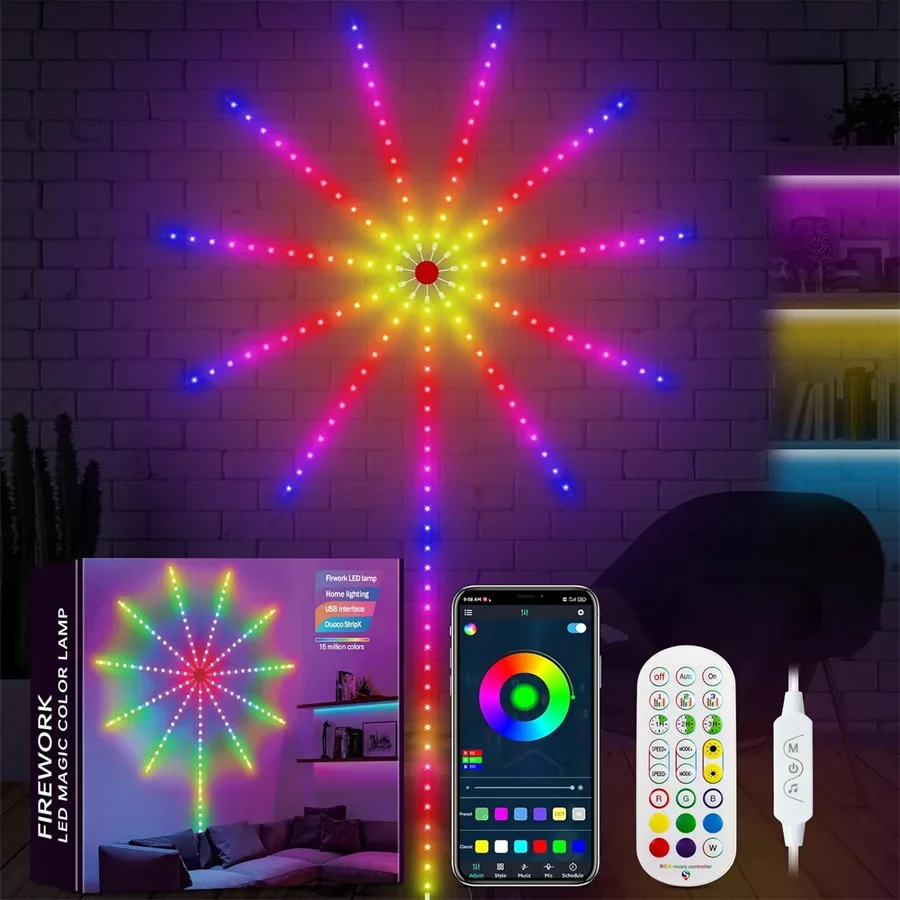 Luces LED de fuegos artificiales, luces de hadas Starburst con aplicación, luces de fuegos artificiales de Color RGB inteligentes con Bluetooth y