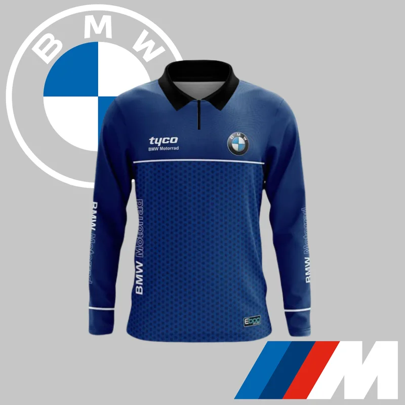 

2025 BMW Blue Quick Dry POLO Shirt Long Sleeve High-end Luxury Brand Casual POLO Sports Breathable Professional Cycling Suit Top