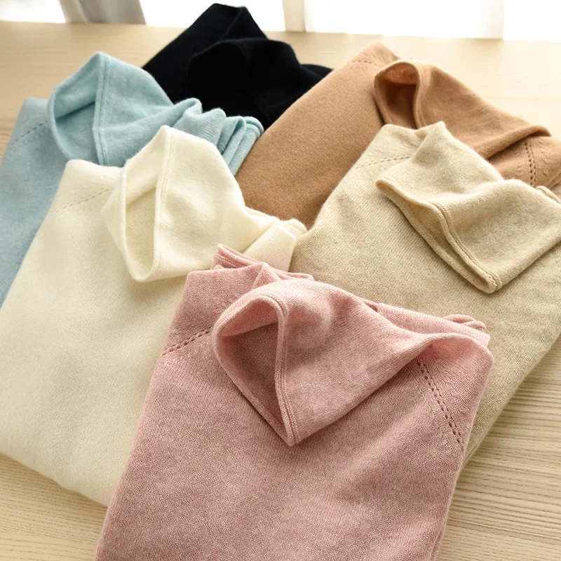 Kaszmirowy sweter z golfem z długim rękawem Jesień Zima Luźna koszula z kołnierzem ciepła Wygodna dzianina