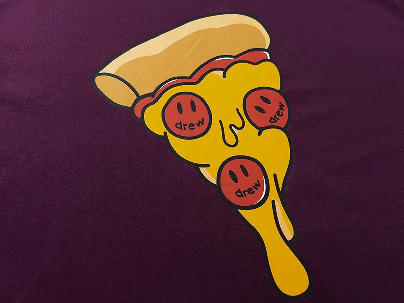 Drew House Pizza Slice Smiley T Shirt Men Women 100% Cotton Oversized Short Sleeve Tee Streetwear Couple T-shirt White Purple