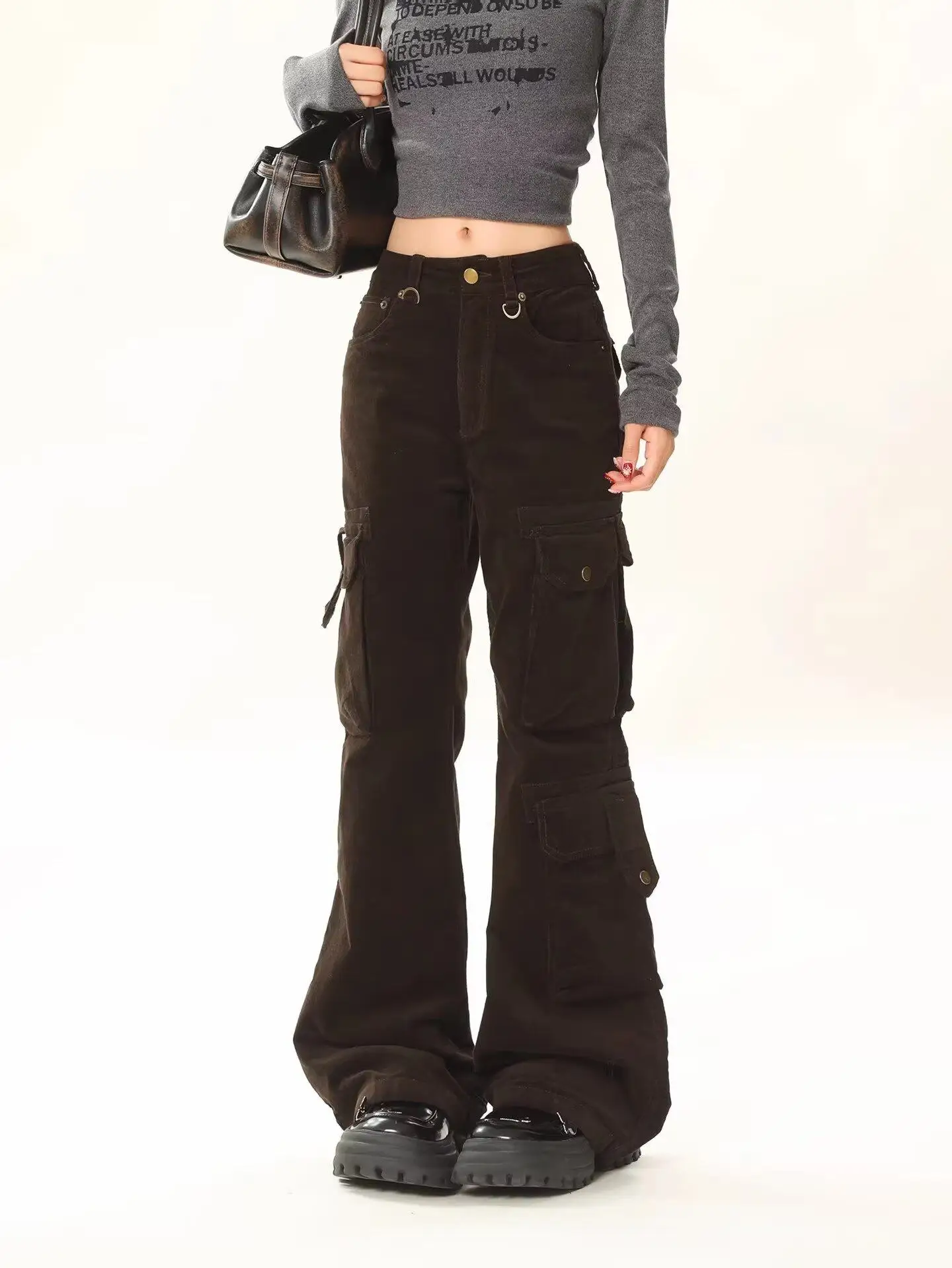 

Джинсы-клеш Y2K 2026 года, облегающие, с множеством карманов, для женщин, брюки, панталоны, женская одежда