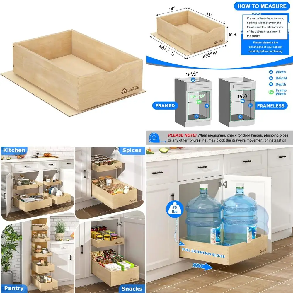 

14 Wide x 21 Deep Pull-Out Cabinet Organizer with Heavy-Duty Slide-Out Shelves for Kitchen Storage