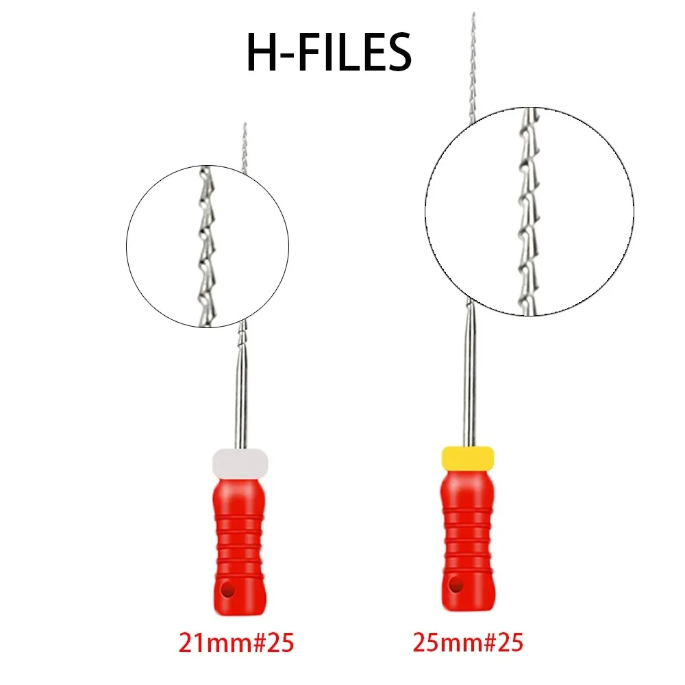 JUMTOP 6 Pçs/caixa Arquivos Dentários H 21mm/25mm Arquivos Endodônticos de Canal Raiz de Aço Inoxidável Arquivos de Uso Manual Ferramentas de Tratamento de Dentista