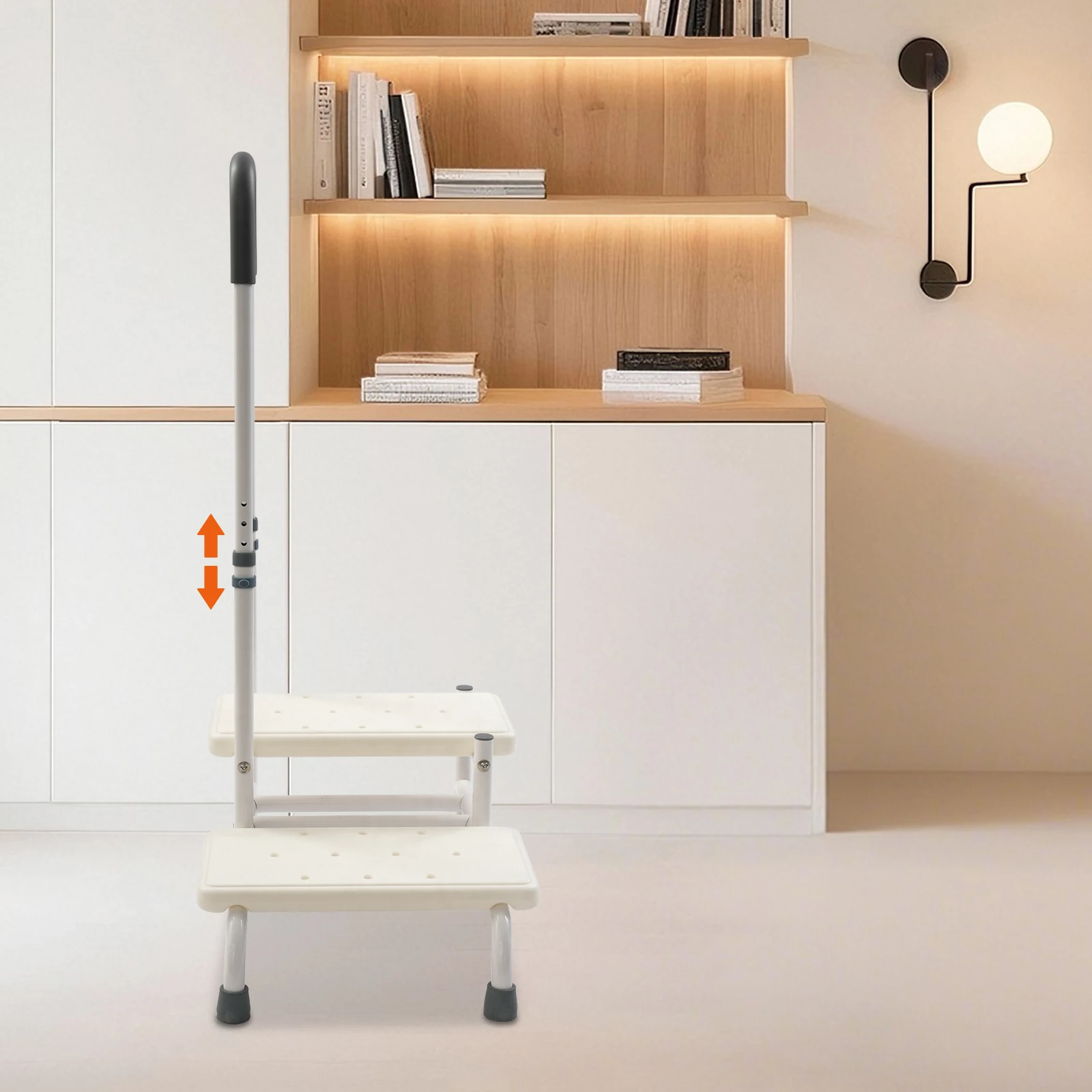 135 kg 2-Stufen-Hocker mit 5-fach verstellbarem Schaumstoff-Handlauf, 15-25 cm, doppelte Höhe, rutschfester Kohlenstoffstahl-Tritthocker, Schwarz-Weiß, zwei Farben, für Senioren, Badewannen- und