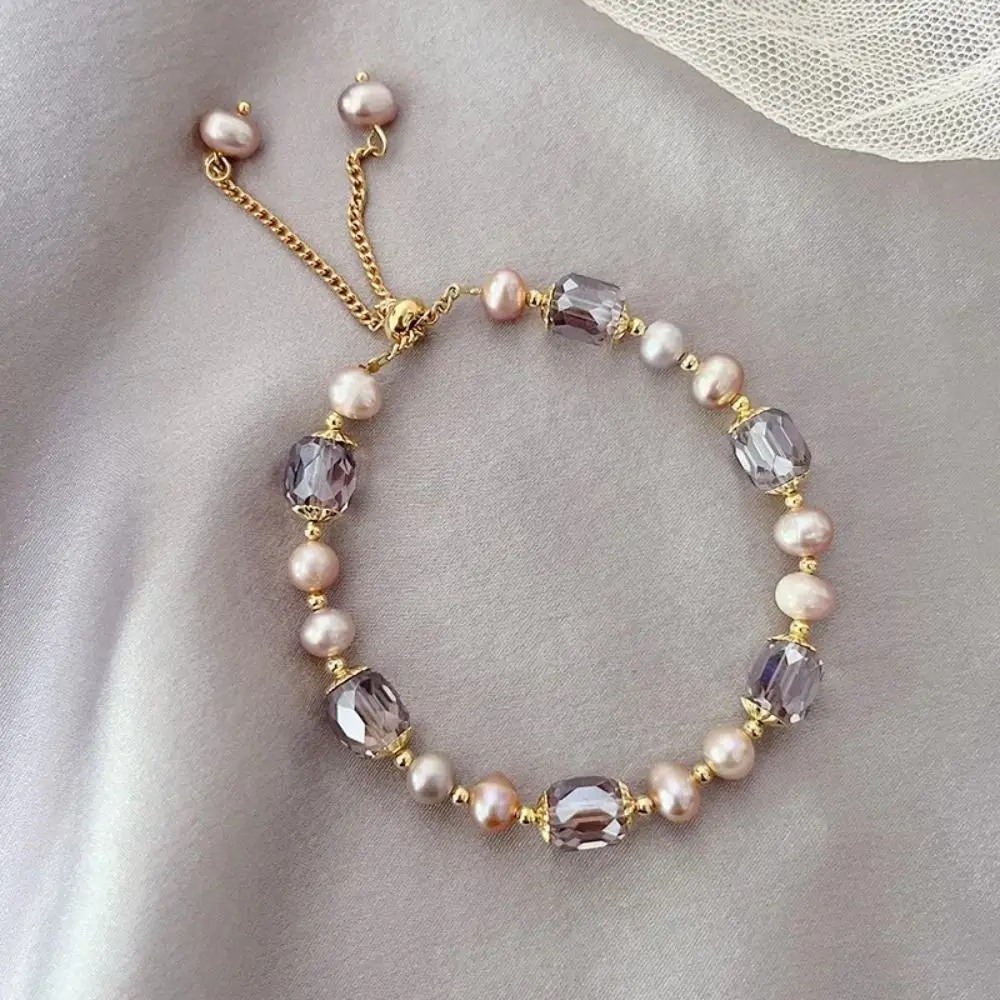 Retro Pearl Bracelet Pink Purple Imitation Pearl Beaded Bracelet Exquisite Elegant Crystal Bracelets Wristband Accessories