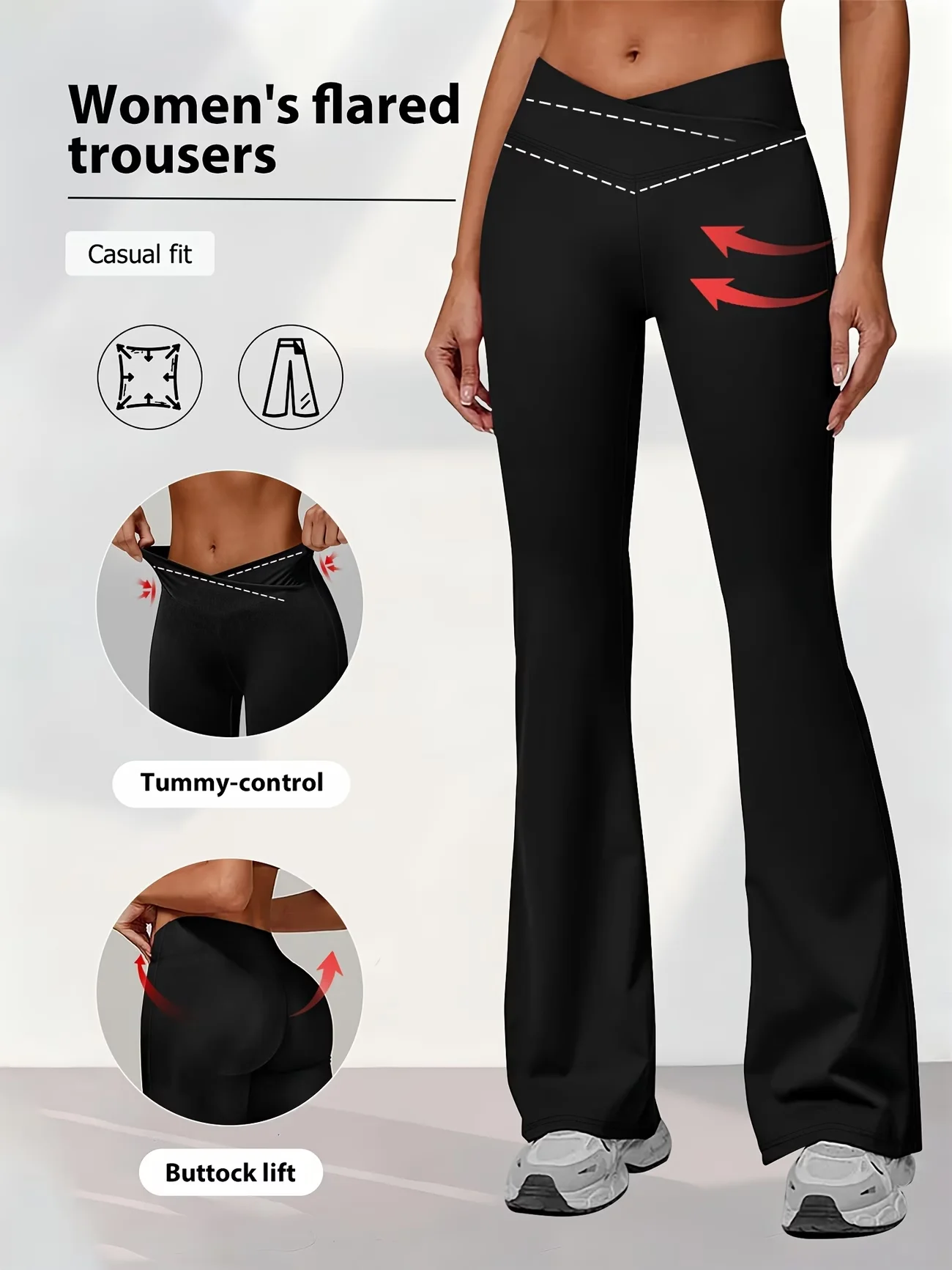 

Брюки-клеш с высокой талией и эффектом утягивания живота Four Seasons, эластичные, однотонные, для спорта и повседневной носки