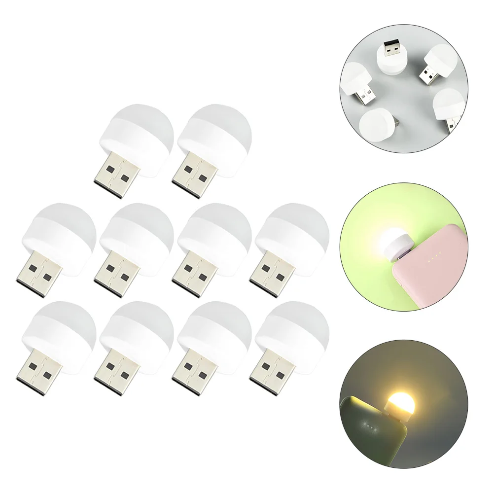 

10 Pcs LED Night Light USB Lights Portable Small Plug in Lamp Bright Bedroom Dorm Stairs Baby Room Nursery Hallway Toilet Safe