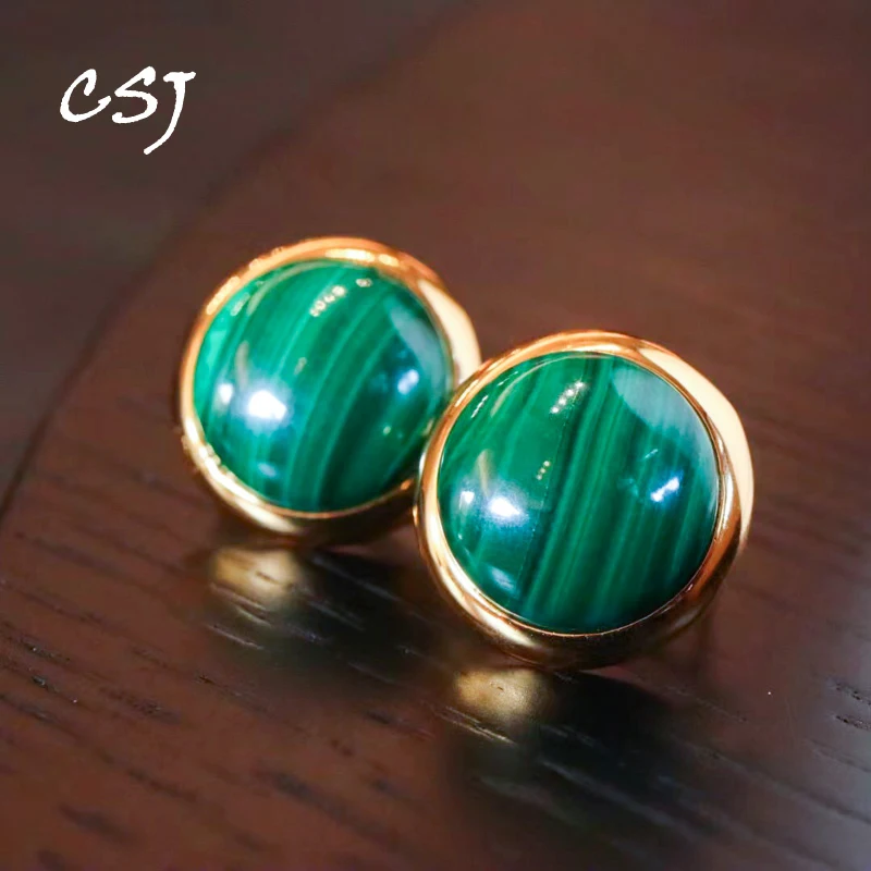 

CSJ Elegant Natural Malachite Earrings Sterling 925 Silver Handmade Jewelry for Women Party Gift