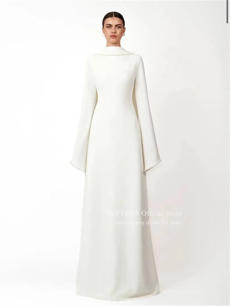 SSYTENS Modest Muslim Wedding Dresses Customized Bride Dresses Ivory Pearls Nikkah Caftan Bridal Gowns Long Vestido De Noiva image 2