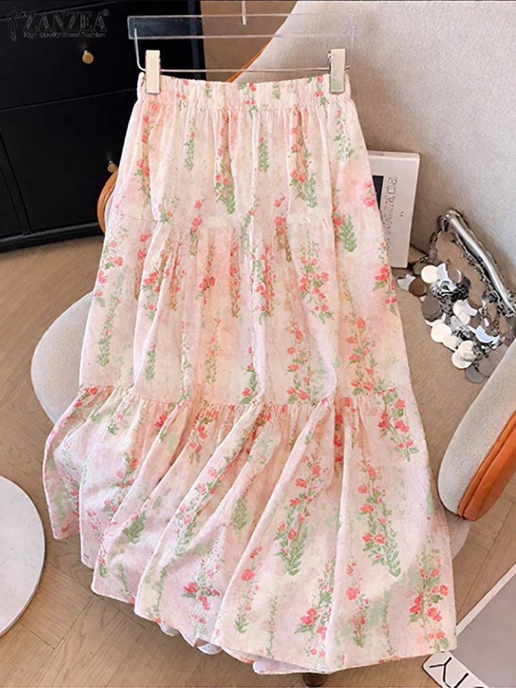 2025 jupes de vacances d'été ZANZEA femmes bohême imprimé Jupe élégante taille haute a-ligne Jupe Faldas Saia Maxi longue Robe Robe