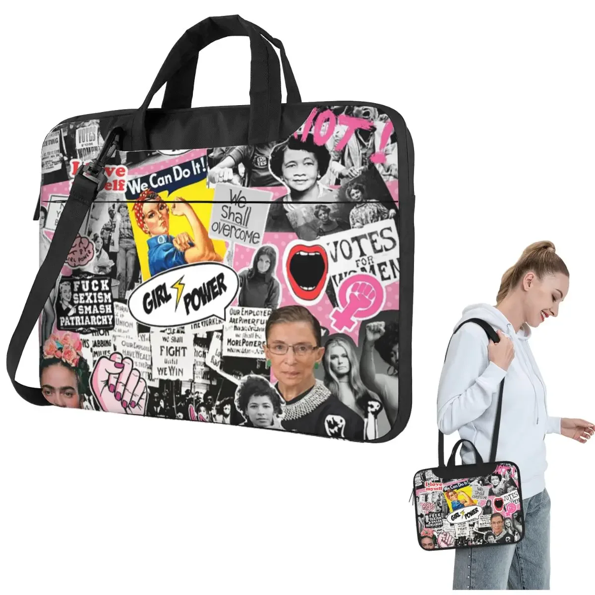 

Feminism Collage Crossbody Laptop Bag Case Computer Bag Resistant Protective Notebook Pouch for Lenovo