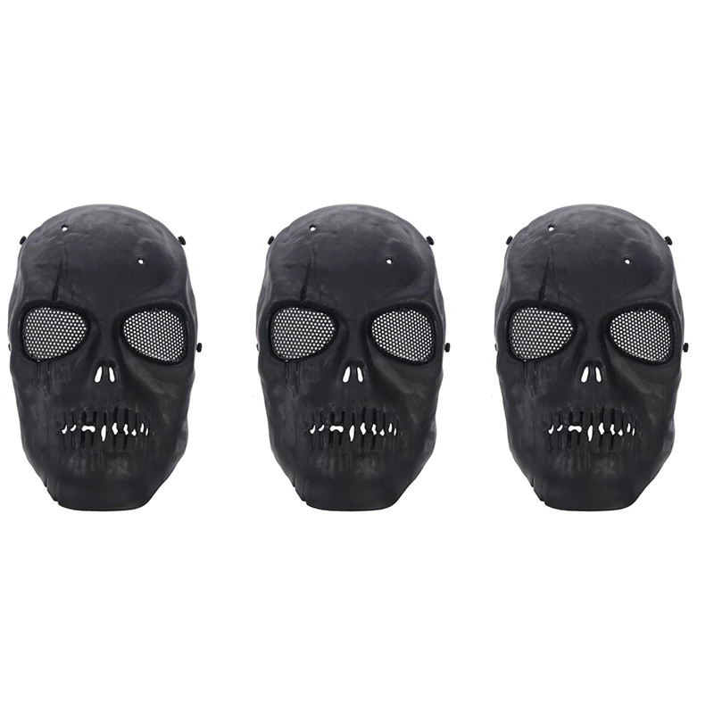 Masque de protection complet pour airsoft, 3X, crâne, noir