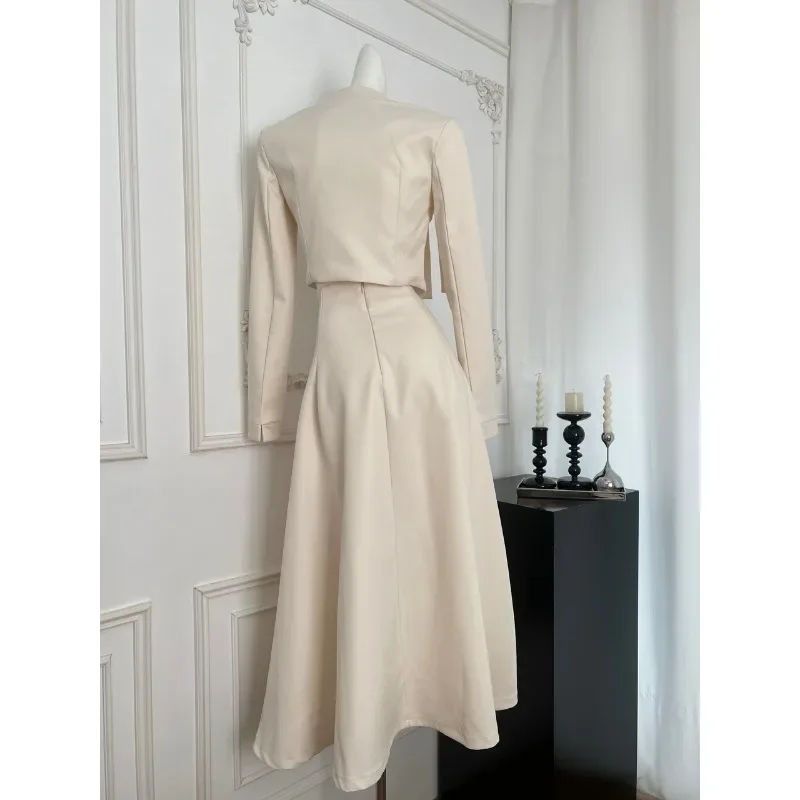 UNXX Winter Two Piece Suit Blazer + Skirt Set Lapel Solid Long Sleeve Blazers Tops Straight A-line Skirts Vintage Korean Suits