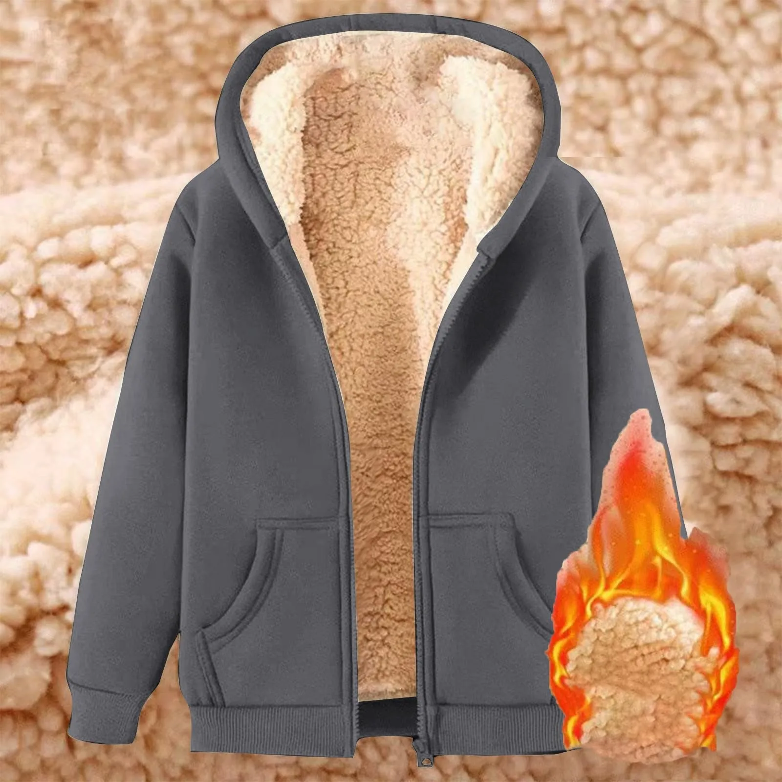 Winter Fleece Line Jacket Women\'s Solid Hooded Coat Autumn Winter Warm Long Sleeve Plush Coat Female Outerwear Fuzzy Jacket