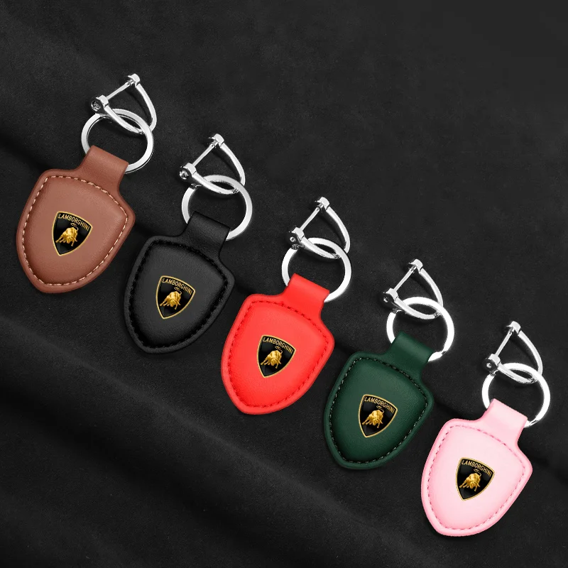 New Car Shield Keychain Rings For Lamborghini Urus Huracan Aventador Premium Leather Keyring Holder Pendant Gifts Accessories