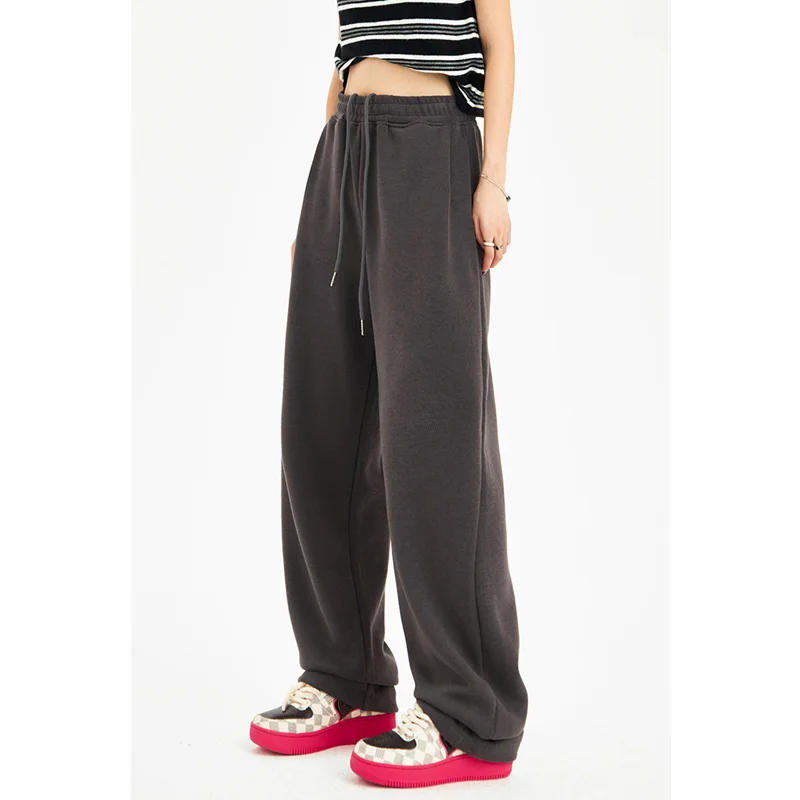 

Vintage High Waist Women Drawstring Sweat Pants American Fashion Streetwear Wide Leg Pants Female Trouser Straight Baggy Pants