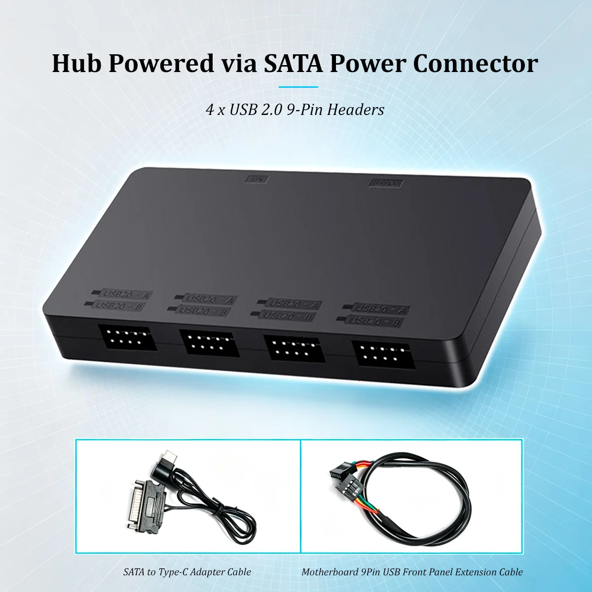 USB2.0 9Pin Hub 1 to 4 Port Internal Splitter With Type-C Independent Power Magnetic Suction For PC Case Front USB Expansion