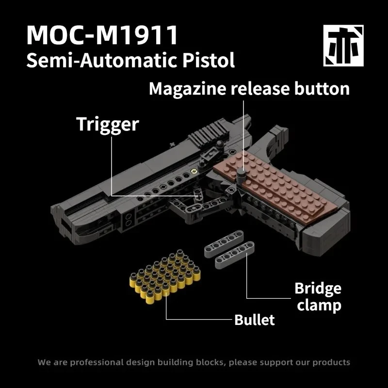 Technical MOC-M1911 Semi-Automatic Pistol Building Blocks Model DIY Assembly Bricks Gun Construction Toy Kit For Adult