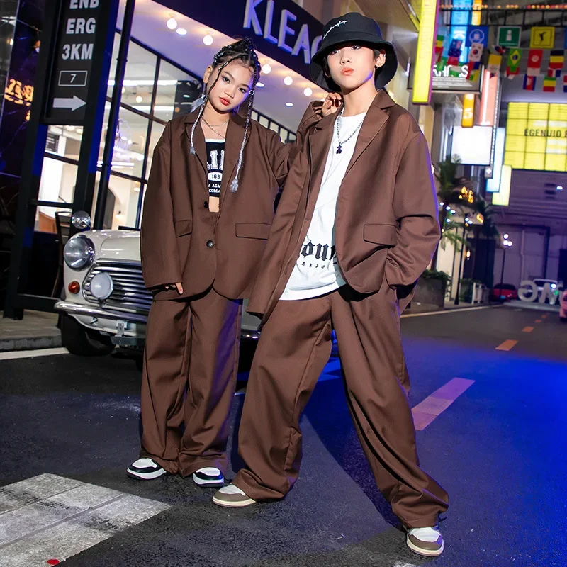 Kids Hip Hop Clothing Sets Solid Suit Jacket + Loose Pants Teen Boys Street Dance Costumes Girls Jazz Fashion Show Suits