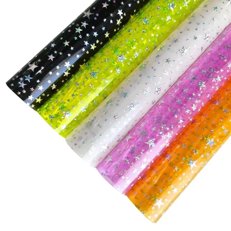 Transparent Jelly Faux Leather Sheets Glitter Stars Holographic PVC neon Vinyl  Film for DIY Making earings /Hair Bow Ribbon