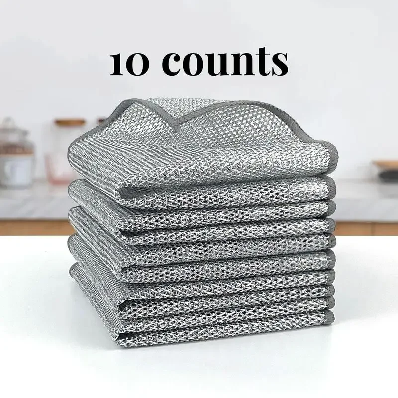 

1-10pcs Multipurpose Wire Cleaning Cloths Kitchen Dishwashing Cloths New Pan Pot Dishes Rags Wet & Dry Non-stick Oil Dish Cloths