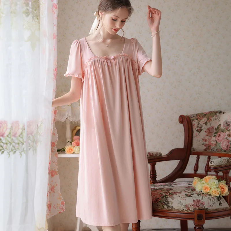 Women White Sexy Sleepwear Female Gown Cotton Night dress Lace Nightwear Homewear Long Luxury Nightgown