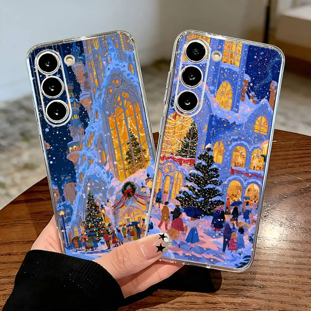 winter night snow street Phone Case For Samsung Galaxy A71,A70,A52,A51,A40,A30 Transparent Cover