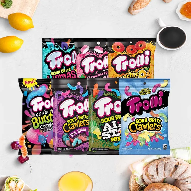 Trolli Sour Brite Llamas Gummi Candy/Puffes de fresa Caramelo de goma/Sour Brite Crawlers Caramelo de goma 5 oz (142 g) * 3 paquetes