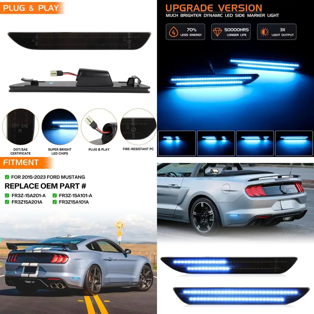 

Последовательные дымчатые светодиодные боковые габаритные фонари для заднего бампера и крыла Ford Mustang 2015-2023 годов, 2 шт.