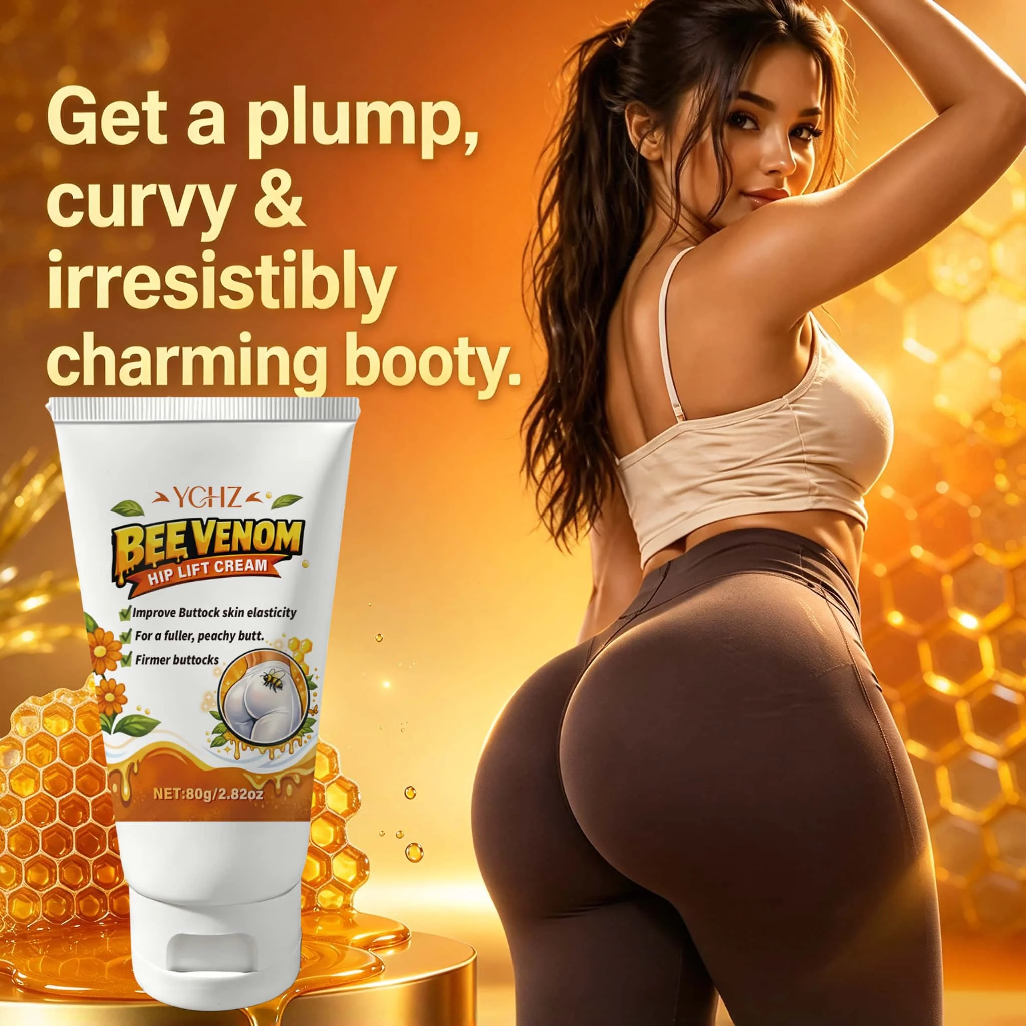 Bee Venom Firming and Plumping Butt Cream 60g Butt Lifting and Shaping Care Cream Nourishing Formula Deeply Moisturizes and Brightens Butt Skin Suitable for Various Body Types Body Massage Cream