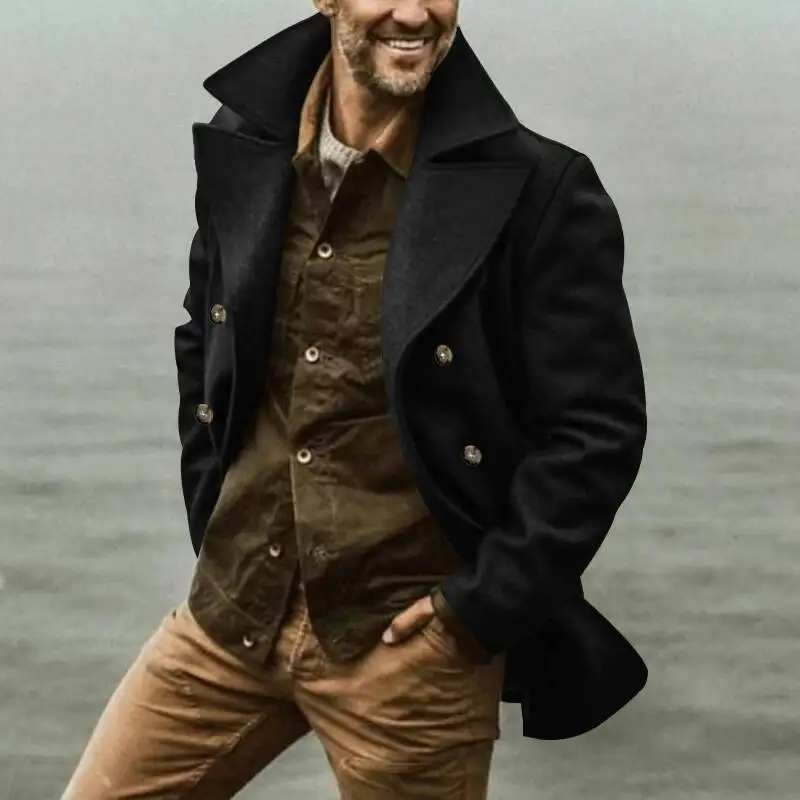 Autumn And Winter New Business Men's Woolen Mid-Length Double Breasted Casual Trench Coat